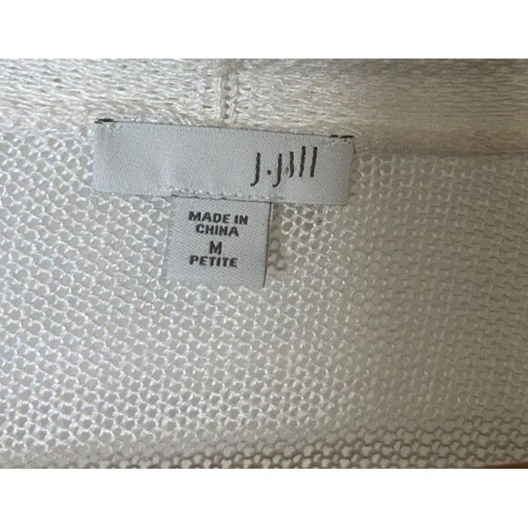 J Jill White Open Front Split Hem Linen Blend Knit Cardigan Size Medium Petite - Picture 5 of 9
